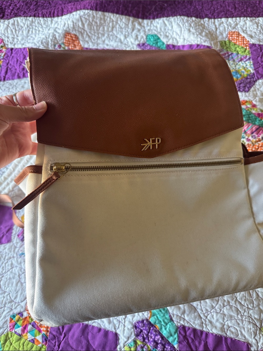Canvas and Brown Faux-Leather Women's Backpack Shoulder Bag